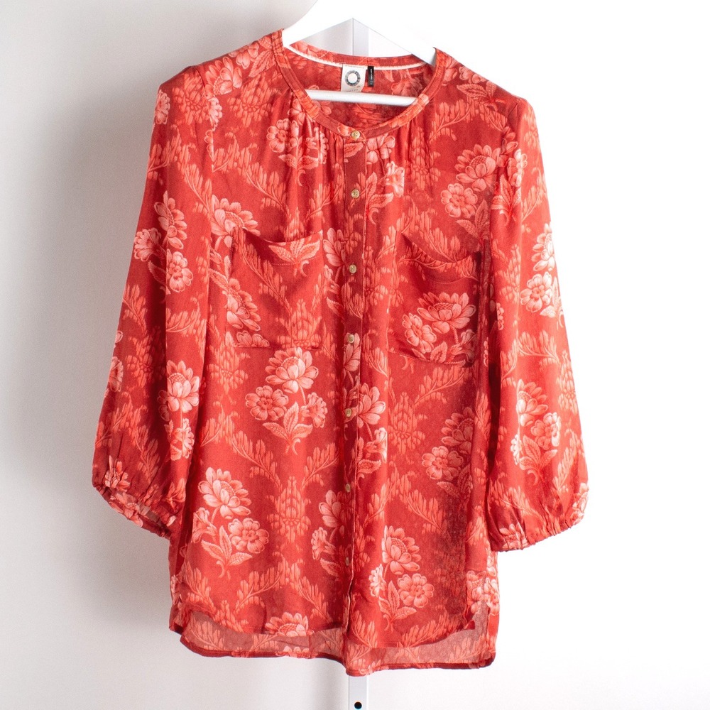 Anthropologie Akemi + Kin Floral Print Button Down Blouse‎ Boho Bohemian Large